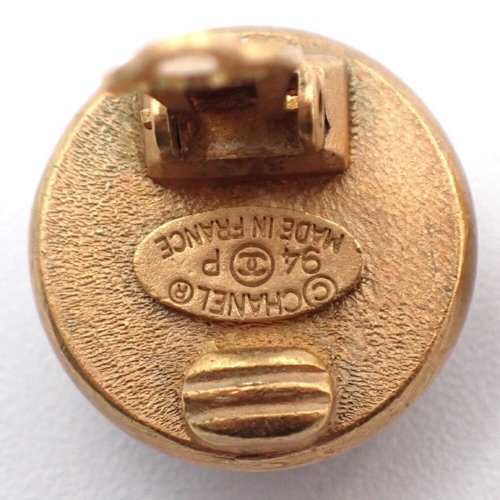 CHANEL Logo Round Button Rhinestone Earrings 94P Clip-On BK GHW Vintage 61RL667 - Picture 6 of 11